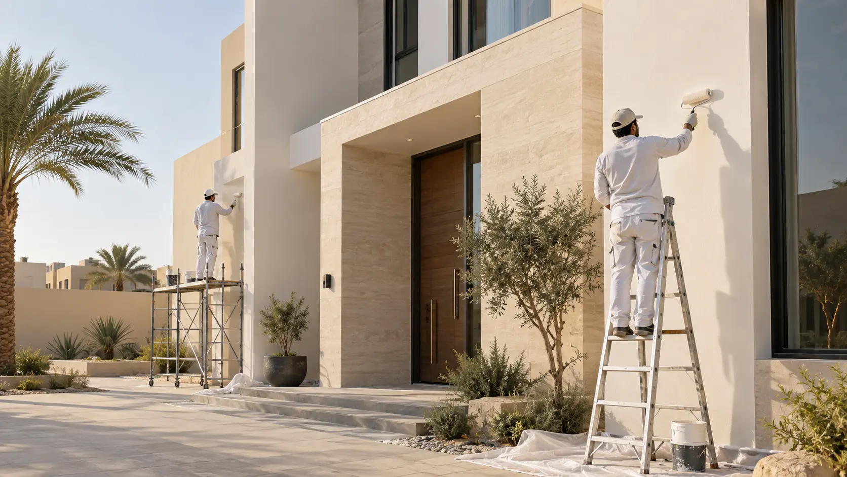 دهانات خارجية لواجهة فيلا حديثة في الرياض